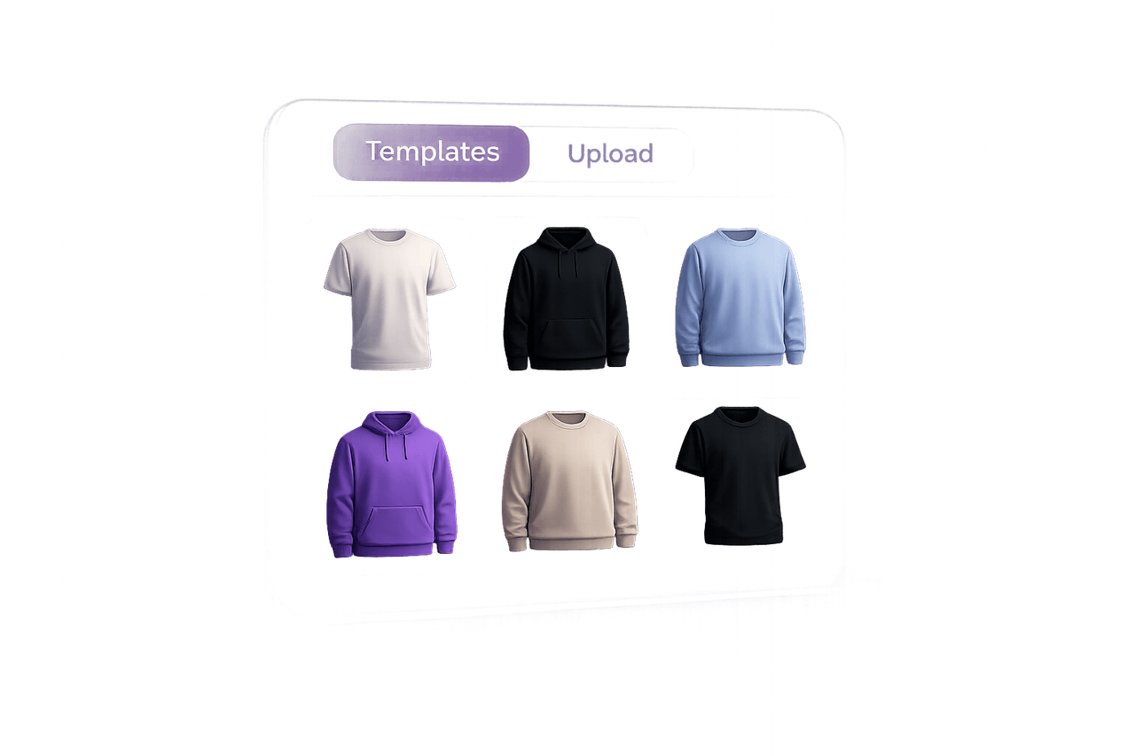 Step 1 - Choose your style: browse trending templates or upload clothing image in Emagify